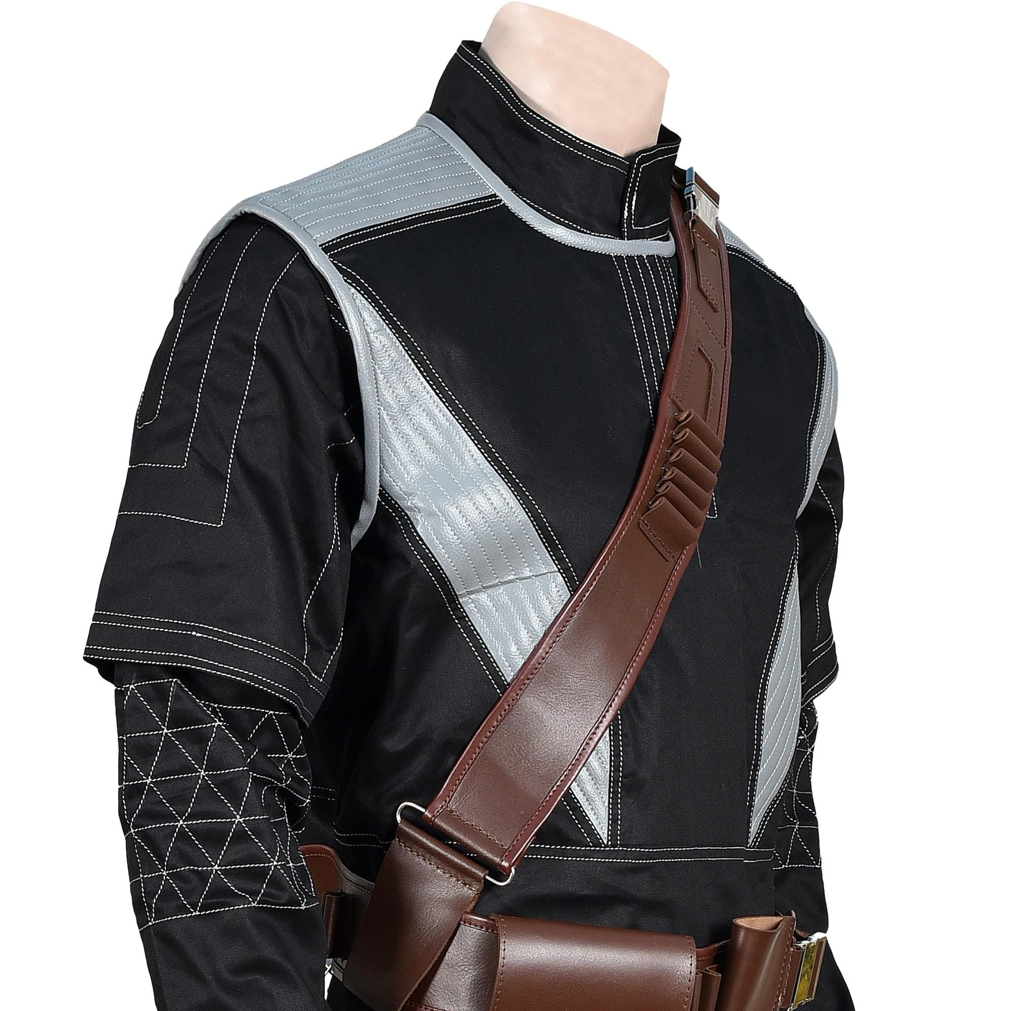 Mandalorian Star War Inspired By Boba Fett Black Flight Suit With Flak Vest | Mandalorian Holster 4-Piece Bounty Hunter Cosplay Costume