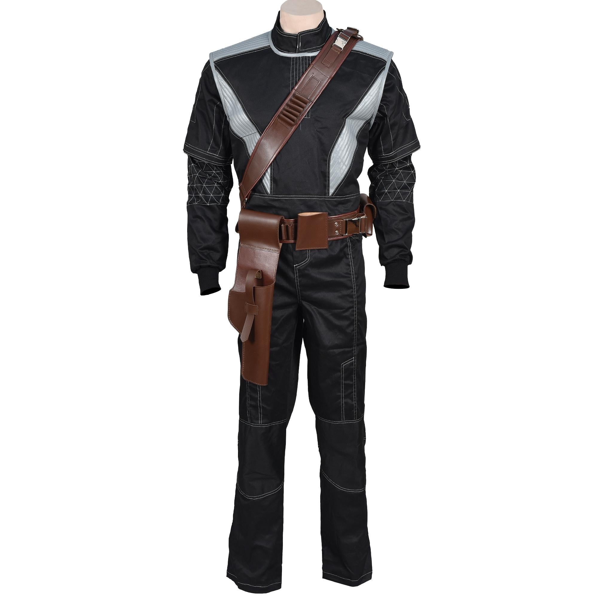 Mandalorian Star War Inspired By Boba Fett Black Flight Suit With Flak Vest | Mandalorian Holster 4-Piece Bounty Hunter Cosplay Costume