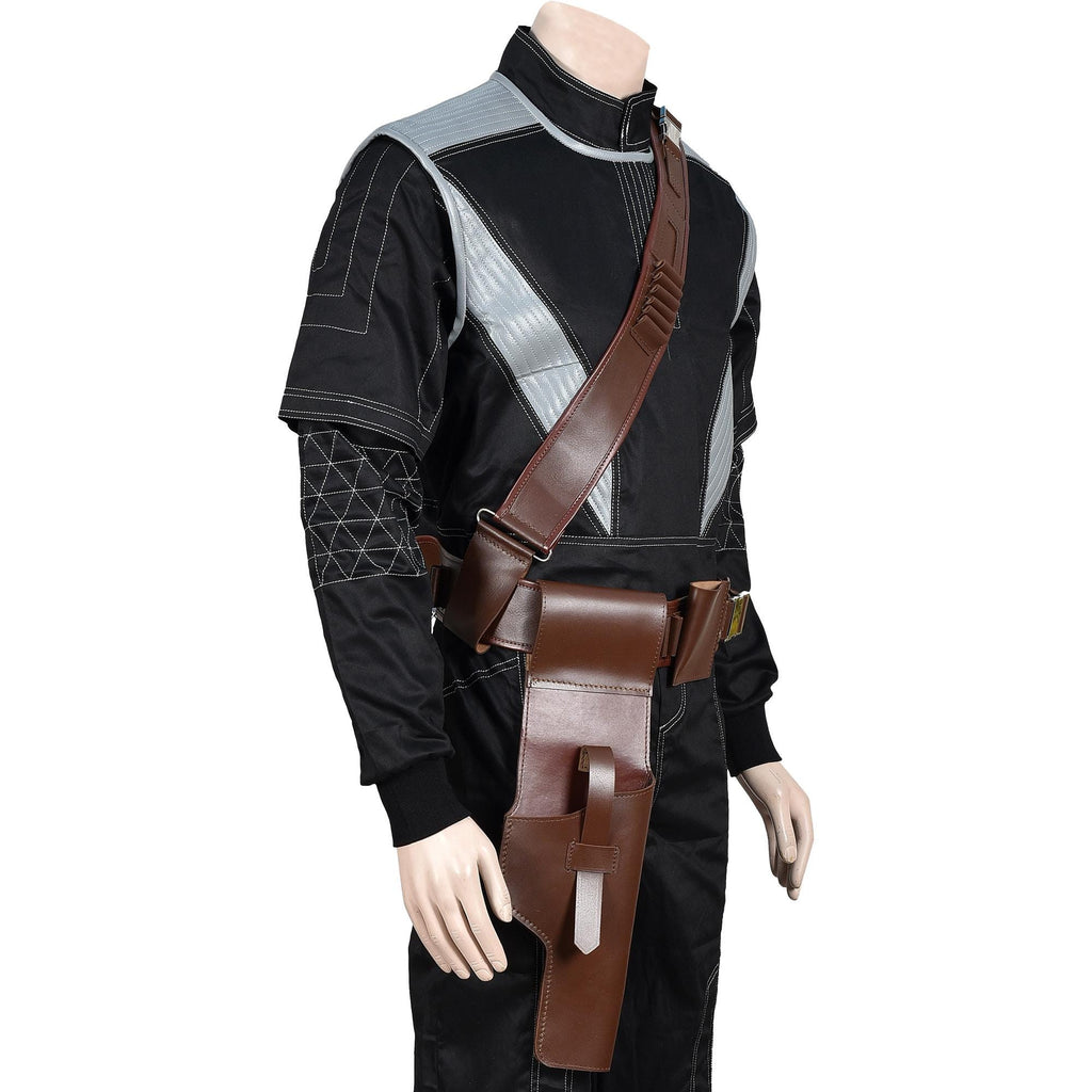 Mandalorian Star War Inspired By Boba Fett Black Flight Suit With Flak Vest | Mandalorian Holster 4-Piece Bounty Hunter Cosplay Costume
