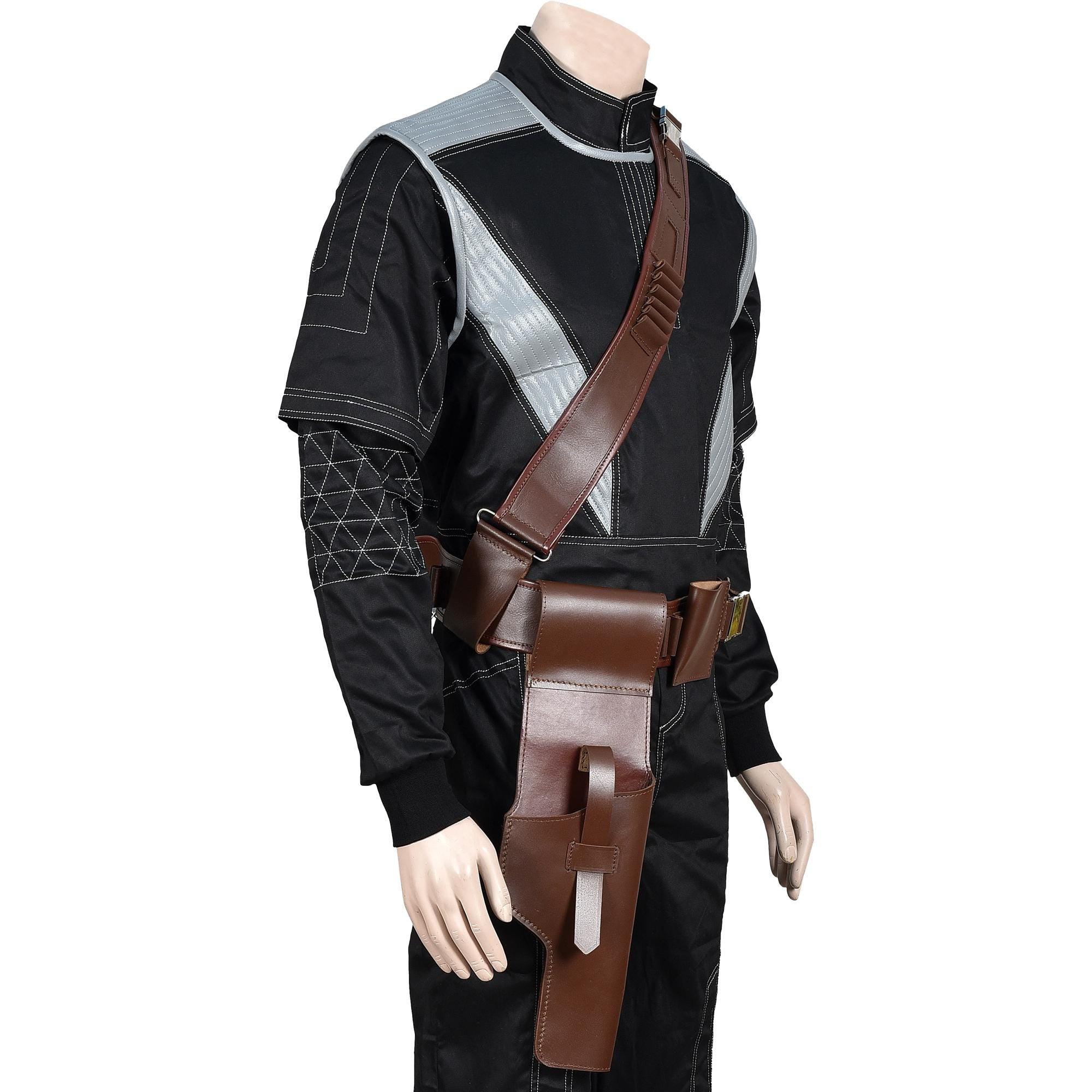 Mandalorian Star War Inspired By Boba Fett Black Flight Suit With Flak Vest | Mandalorian Holster 4-Piece Bounty Hunter Cosplay Costume