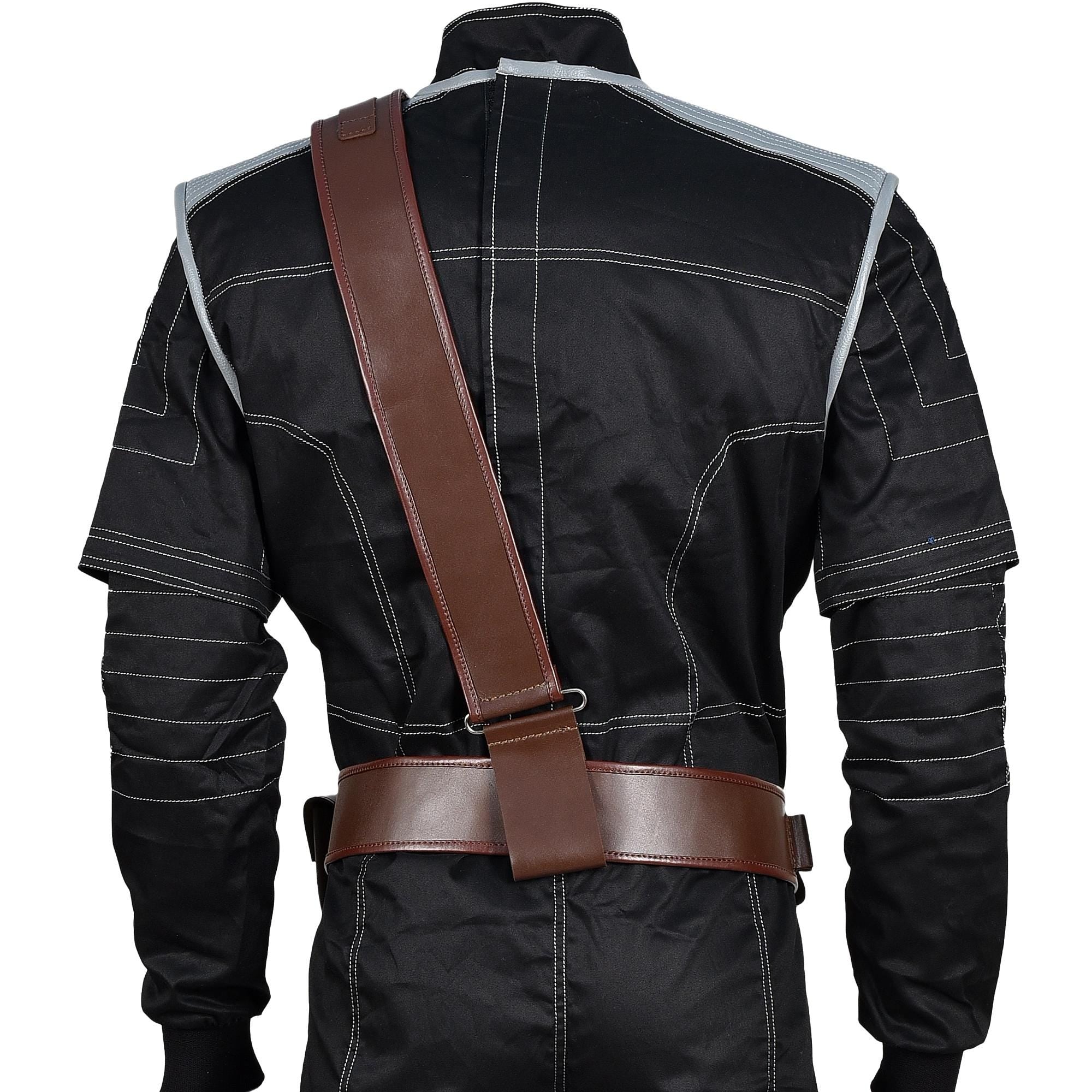 Mandalorian Star War Inspired By Boba Fett Black Flight Suit With Flak Vest | Mandalorian Holster 4-Piece Bounty Hunter Cosplay Costume