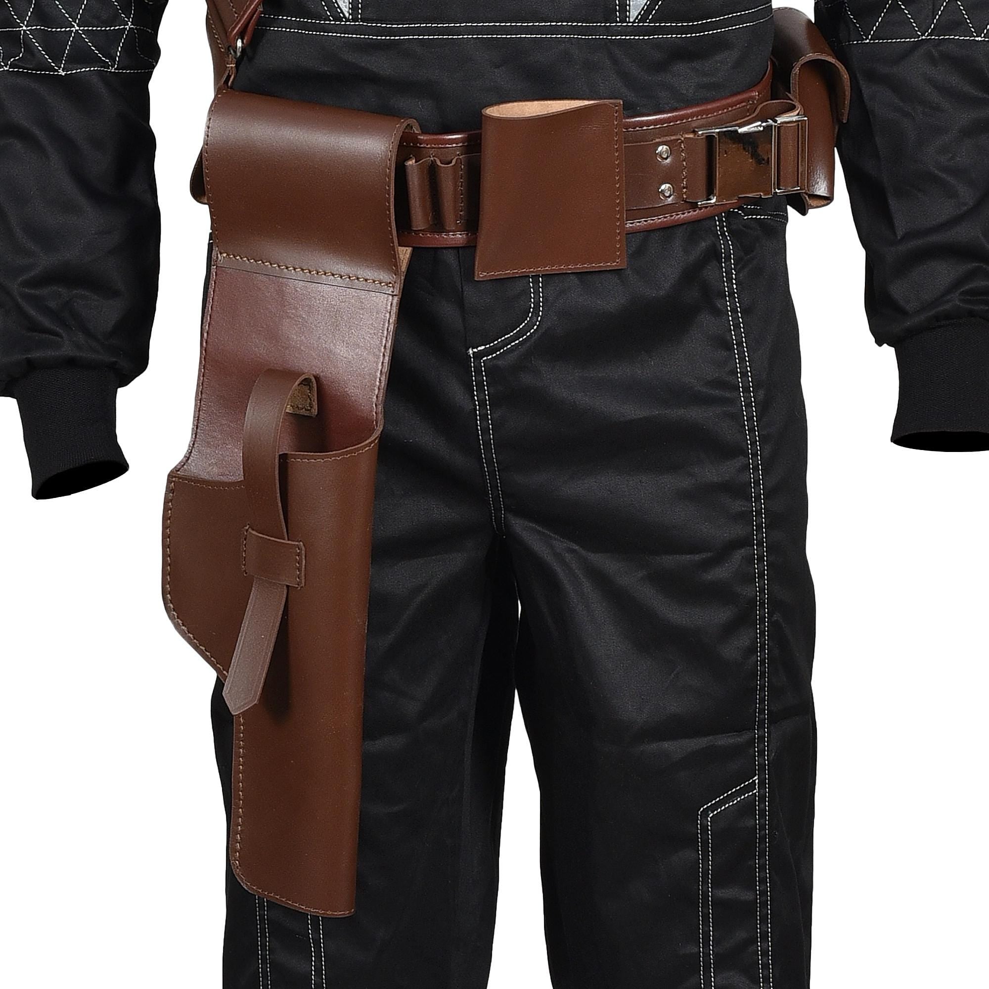 Mandalorian Star War Inspired By Boba Fett Black Flight Suit With Flak Vest | Mandalorian Holster 4-Piece Bounty Hunter Cosplay Costume