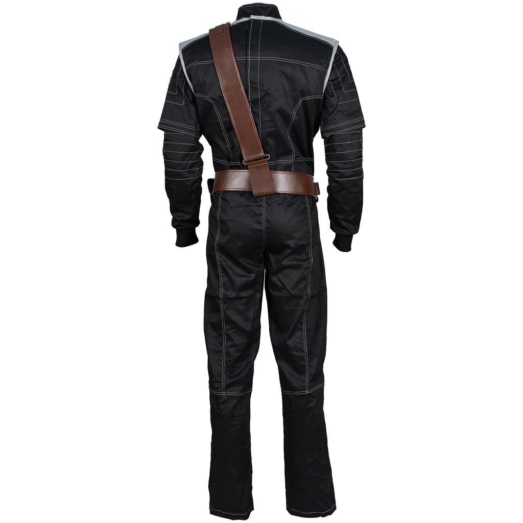 Mandalorian Star War Inspired By Boba Fett Black Flight Suit With Flak Vest | Mandalorian Holster 4-Piece Bounty Hunter Cosplay Costume