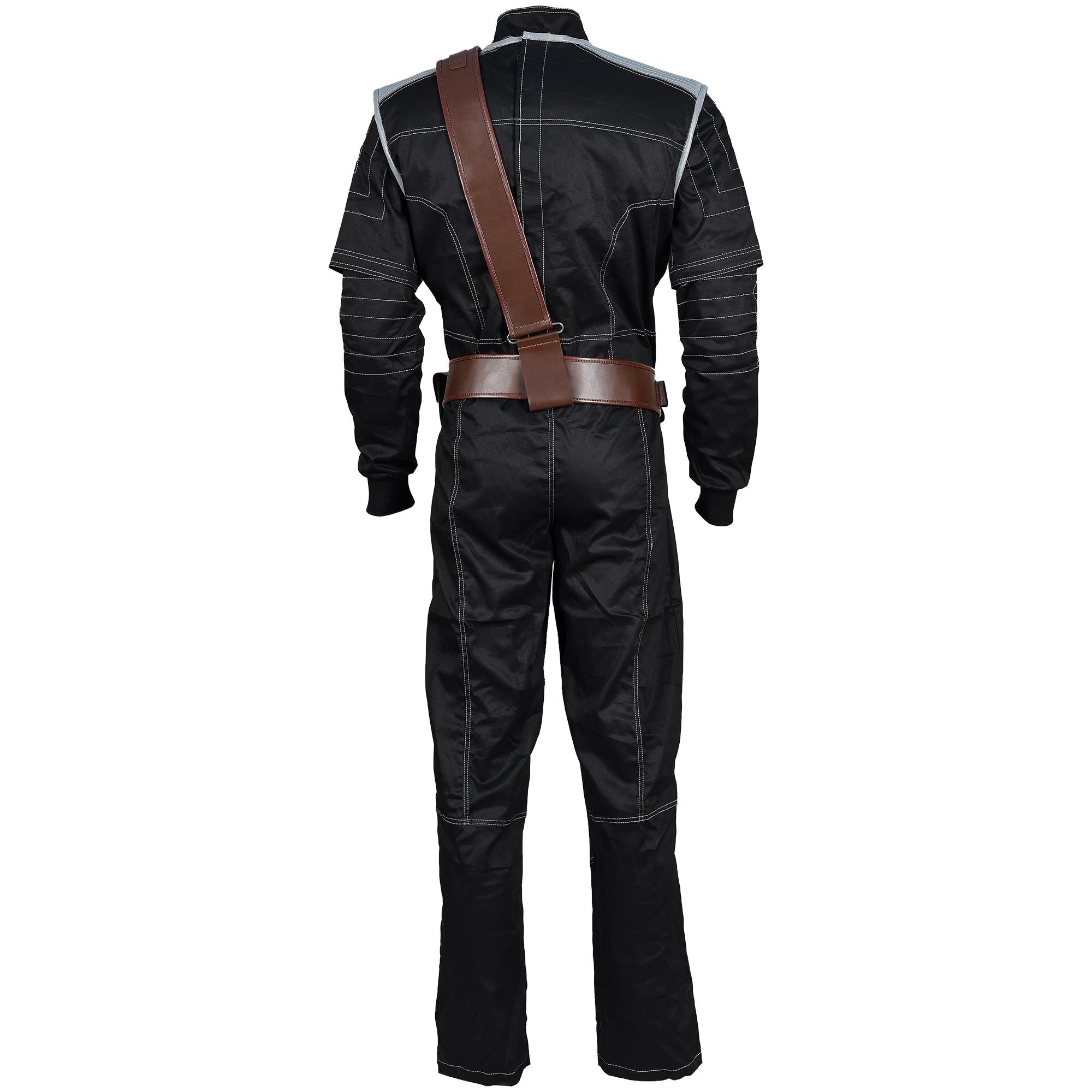 Mandalorian Star War Inspired By Boba Fett Black Flight Suit With Flak Vest | Mandalorian Holster 4-Piece Bounty Hunter Cosplay Costume