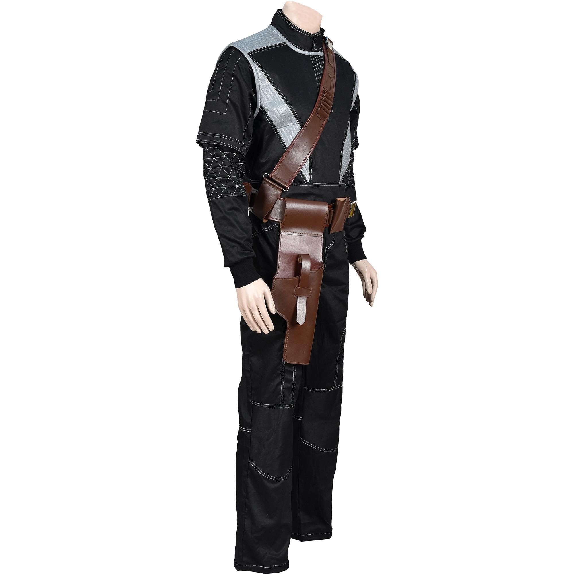 Mandalorian Star War Inspired By Boba Fett Black Flight Suit With Flak Vest | Mandalorian Holster 4-Piece Bounty Hunter Cosplay Costume
